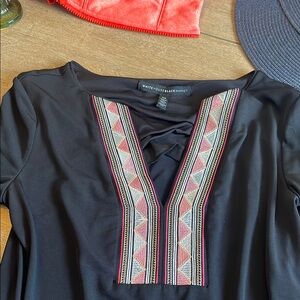 White House Black Market Black Dress with Geometric Trim